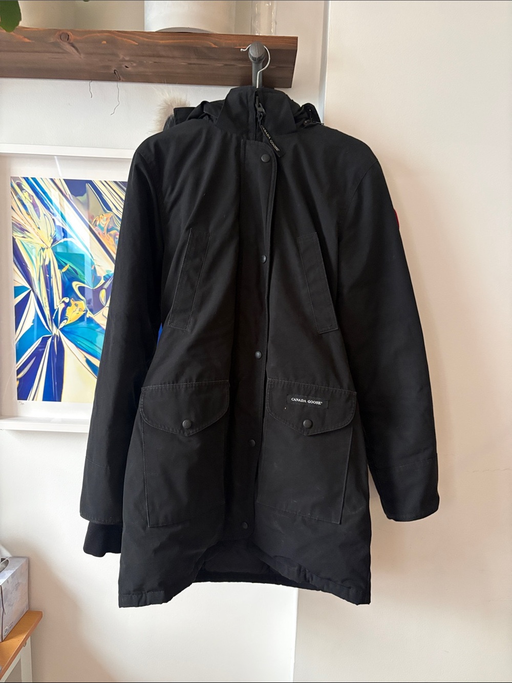 Canada Goose Black Hooded Parka with Fur Trim